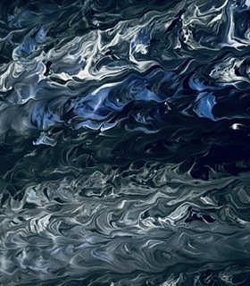 Title: “shift”The image shows an abstract, textured composition with a marbled or fluid appearance. It features swirling patterns in predominantly blue, white, and gray tones. The texture resembles liquid or paint that has been mixed together, creating organic, flowing lines and ripples throughout. The patterns have a dynamic, wave-like quality with lighter and darker areas creating depth and movement. The overall effect is reminiscent of ocean waves, marble surfaces, or fluid art techniques where different colored liquids are swirled together to create intricate, natural-looking patterns. The image has a moody, atmospheric quality.